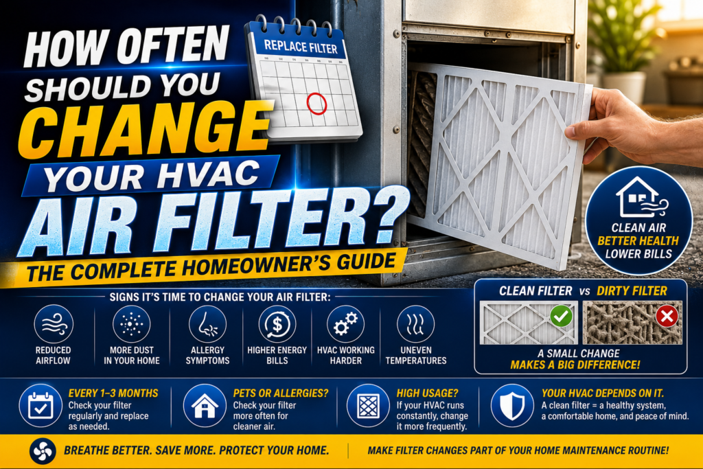 Homeowner replacing a dirty pleated HVAC air filter in a Temecula home