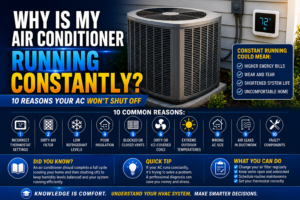 Home air conditioner condenser running on a hot Temecula afternoon while the system struggles to shut off