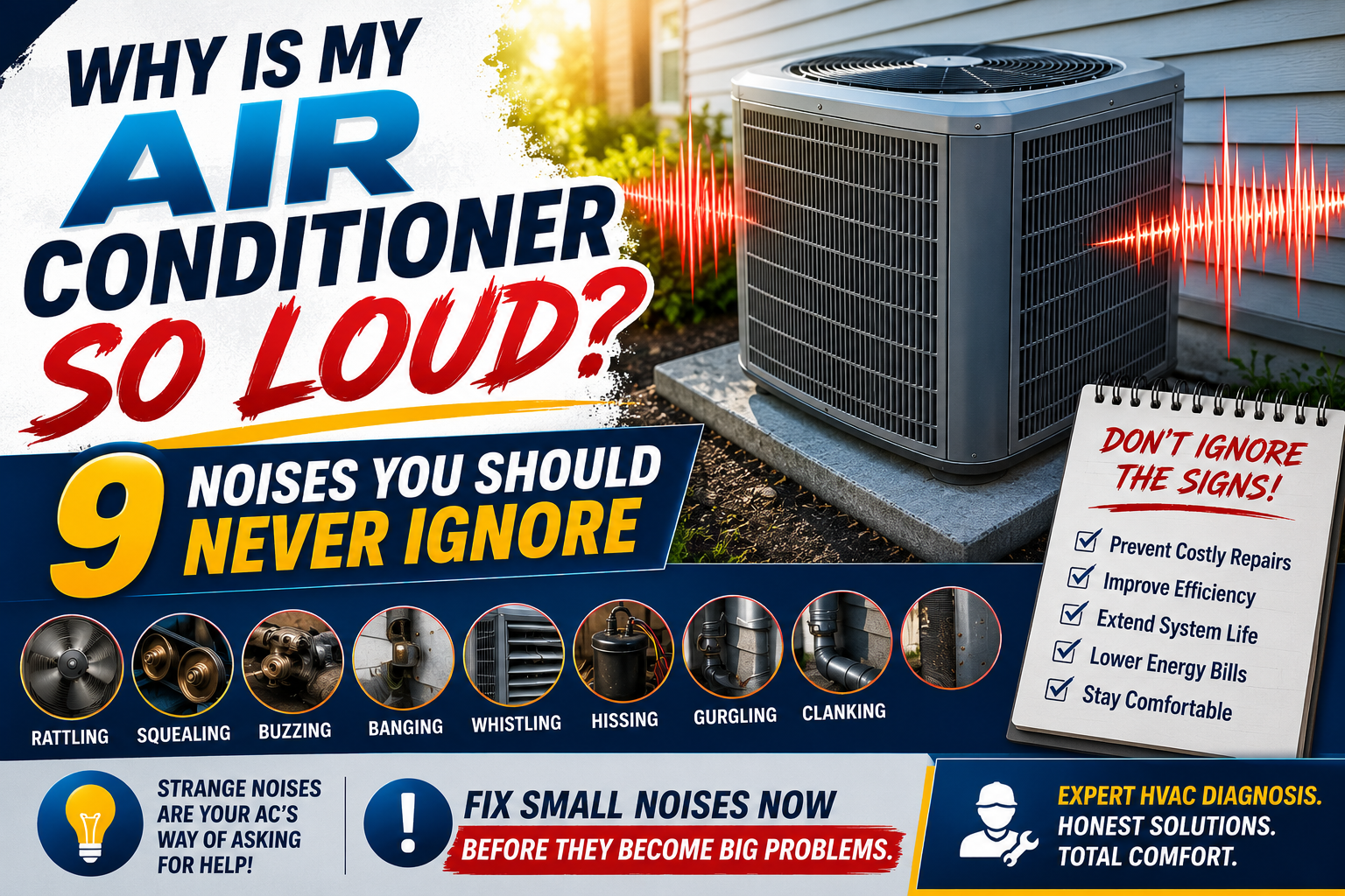 HVAC technician listening to a home air conditioner condenser to diagnose a loud noise in Temecula