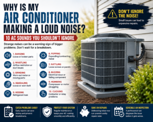 Homeowner listening to a loud outdoor air conditioner condenser unit in a Temecula backyard
