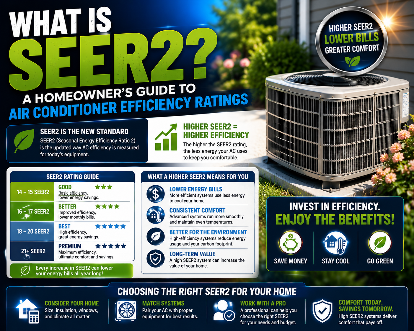 SEER2 energy efficiency rating label on a new high-efficiency air conditioner for a Temecula home