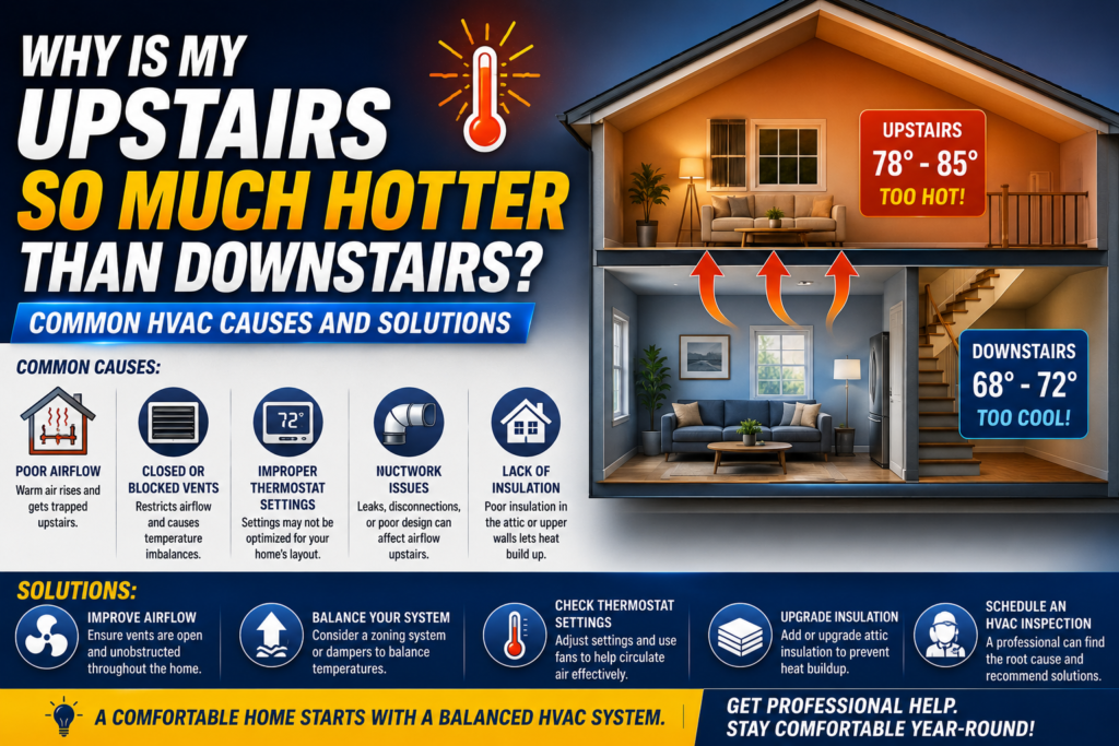 Hot upstairs bedroom in a two-story Temecula home illustrating uneven cooling between floors