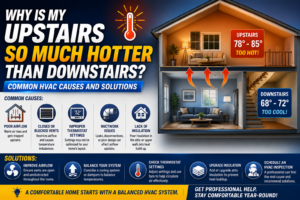 Hot upstairs bedroom in a two-story Temecula home illustrating uneven cooling between floors
