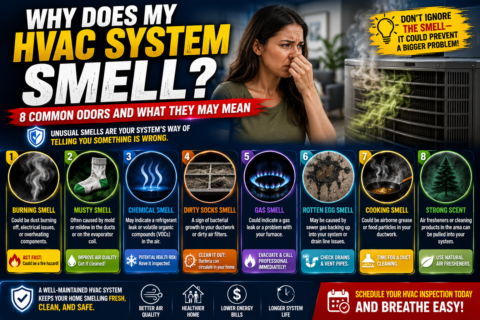 Homeowner noticing an unusual odor from a home air vent when the HVAC system turns on in Temecula