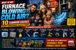 Homeowner feeling cold air from a heating vent while troubleshooting a furnace that isn't heating in Temecula