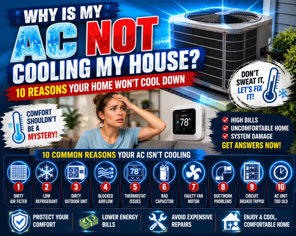 Homeowner adjusting a thermostat in a warm Temecula home while the AC runs but won't cool down