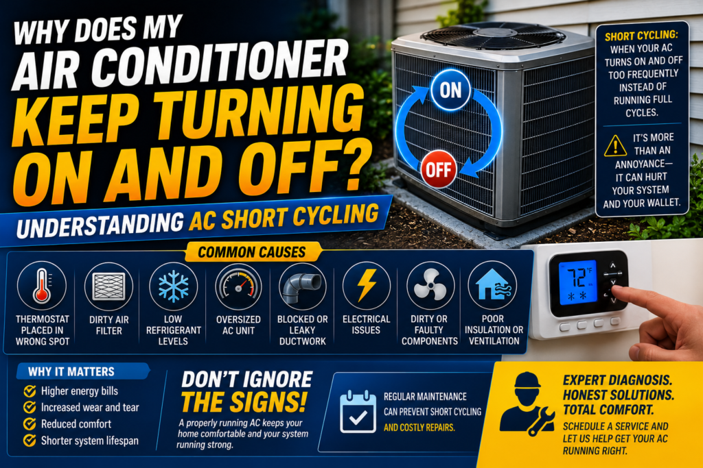 Home air conditioner condenser cycling on and off, illustrating AC short cycling in a Temecula home