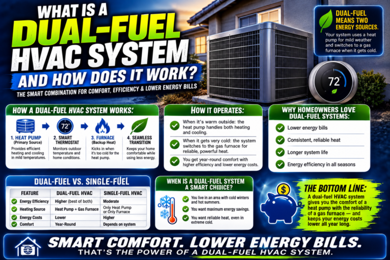 Dual-fuel HVAC system pairing an outdoor heat pump with a gas furnace at a Temecula Valley home