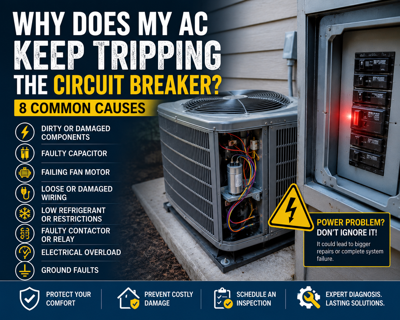 Homeowner resetting a tripped air conditioner circuit breaker in a home electrical panel in Temecula