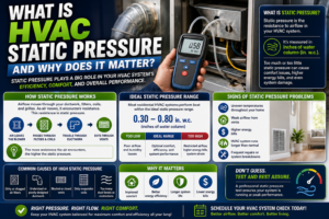 HVAC technician measuring static pressure at the air handler of a Temecula home HVAC system