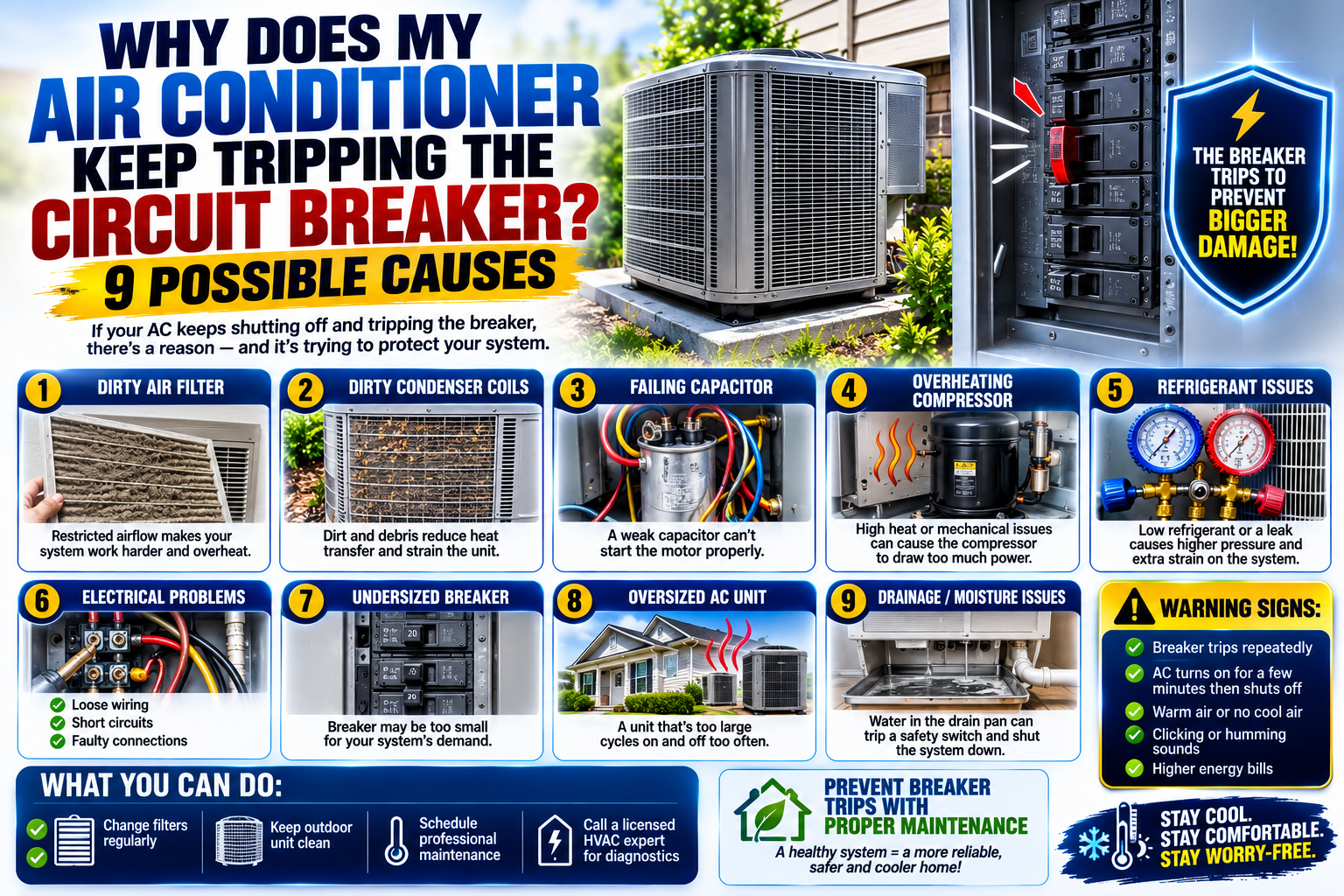 Homeowner at an electrical panel resetting a tripped air conditioner circuit breaker in a Temecula home