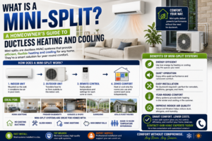 Wall-mounted ductless mini-split unit cooling a converted garage office in a Temecula home