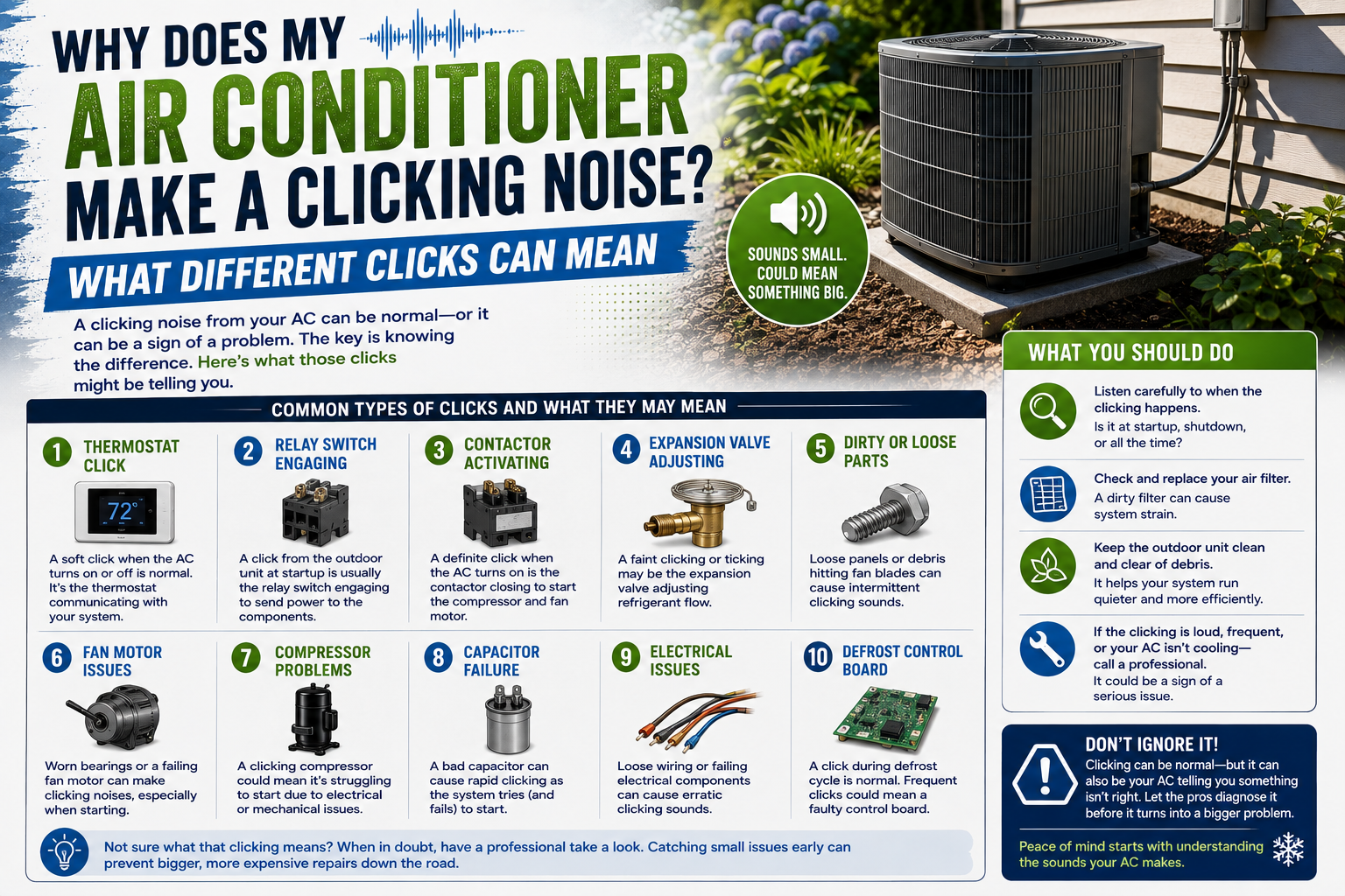 Homeowner listening to a clicking outdoor air conditioner that won't start at a Temecula home