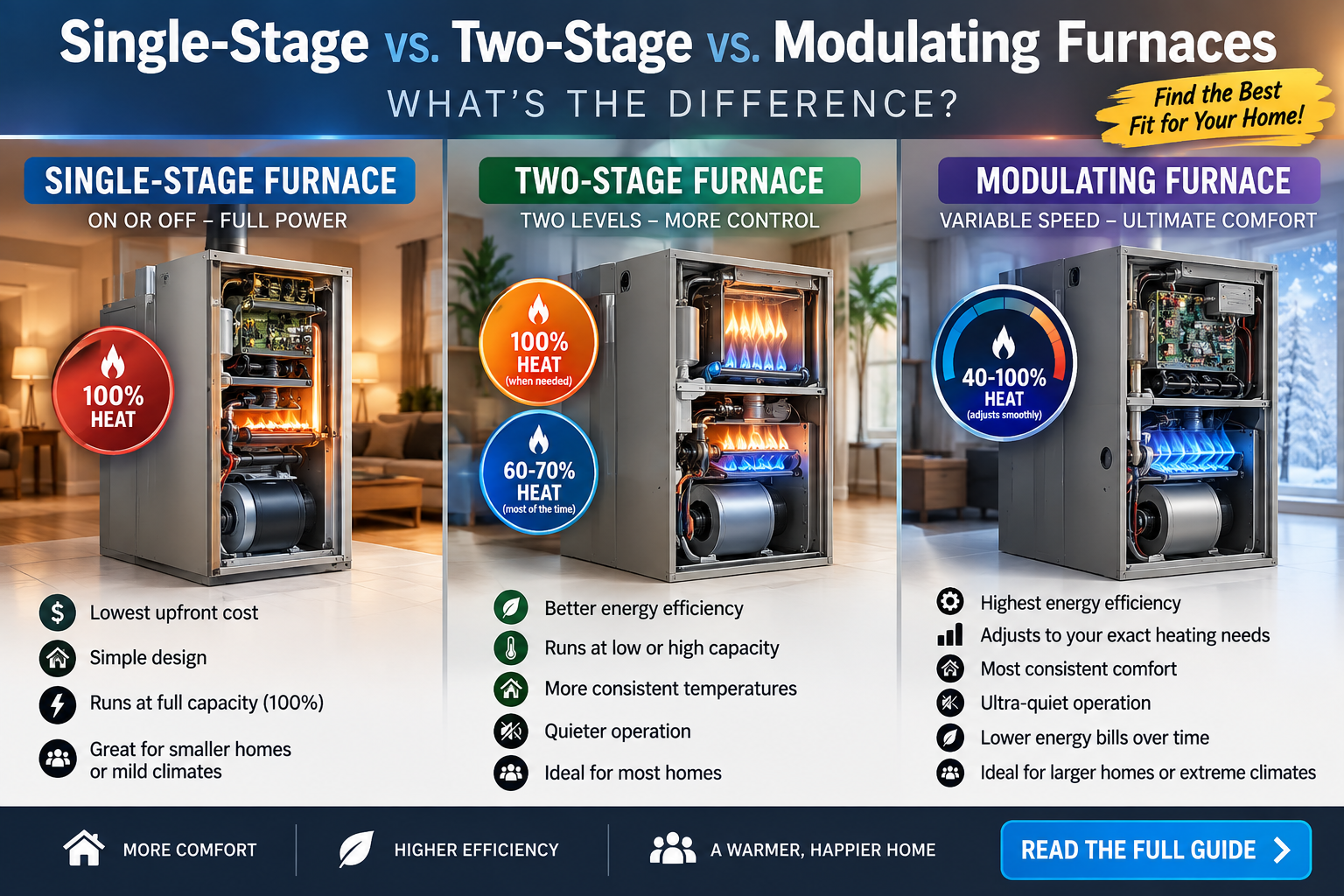 New high-efficiency two-stage or modulating gas furnace being compared for a Temecula Valley home