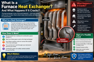 HVAC technician inspecting a gas furnace heat exchanger during a heating safety check in a Temecula home