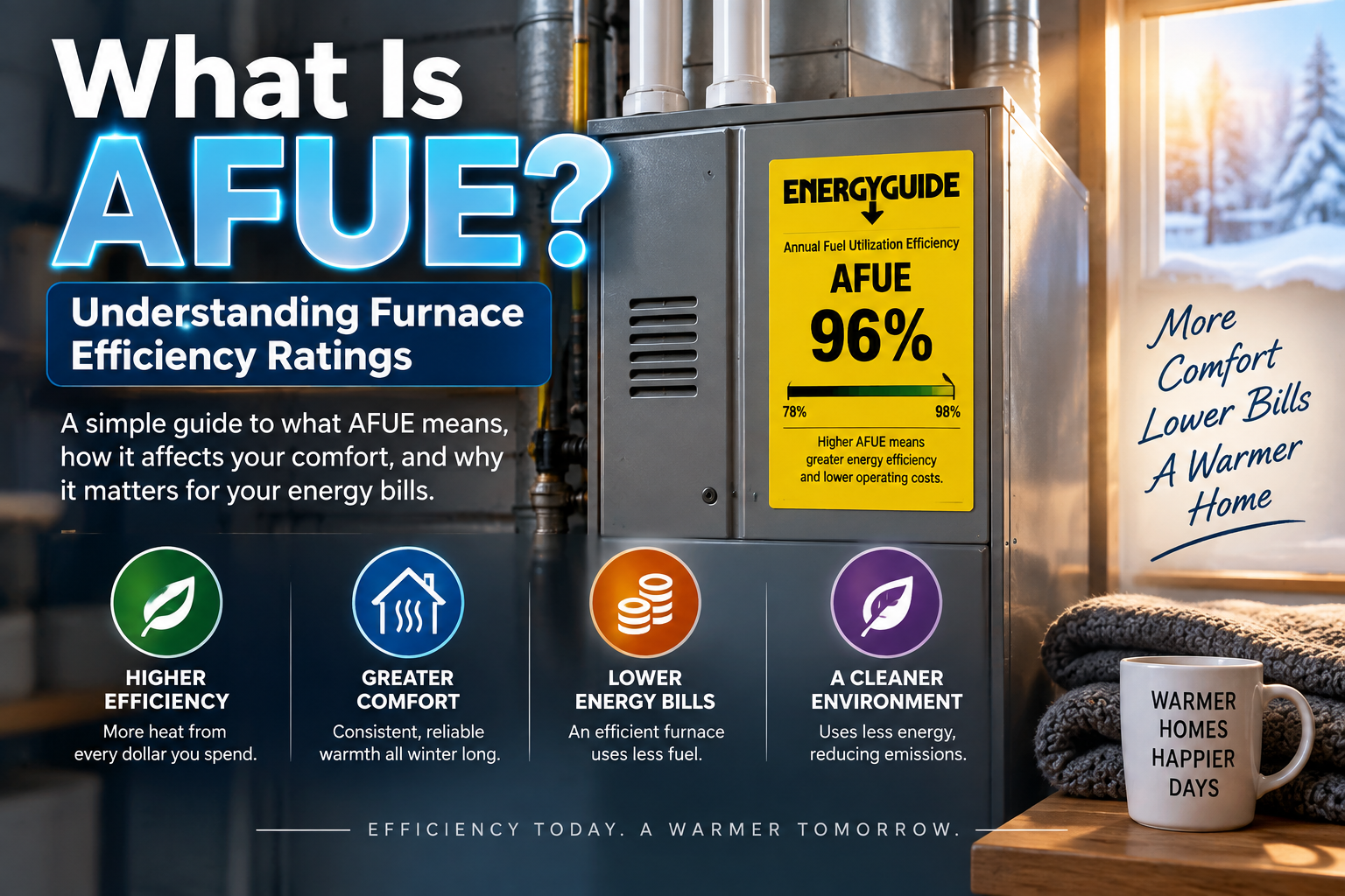 AFUE efficiency rating label on a new high-efficiency gas furnace being selected for a Temecula home