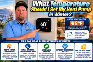 Homeowner setting a heat pump thermostat for winter in a Temecula Valley home