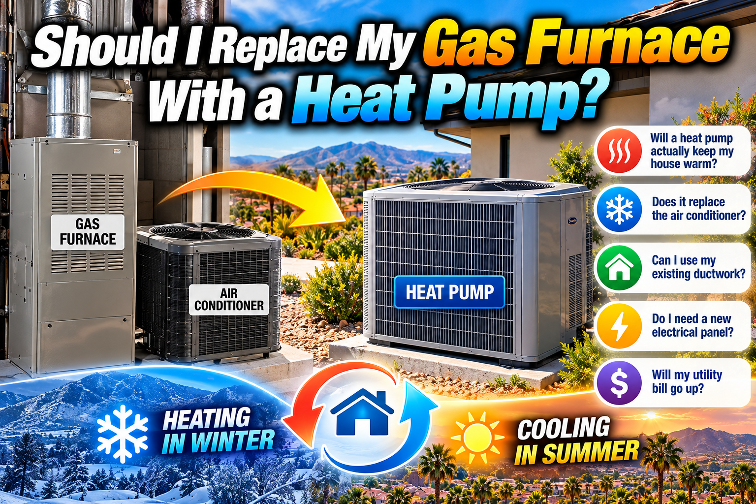 Outdoor heat pump replacing a gas furnace and AC condenser at a Temecula Valley home
