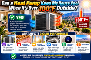Heat pump cooling a Temecula Valley home during a 100-degree summer afternoon