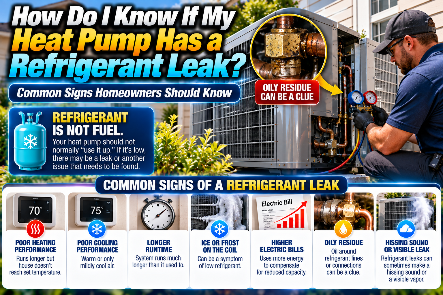 HVAC technician using electronic leak detection to find a refrigerant leak on a heat pump in the Temecula Valley